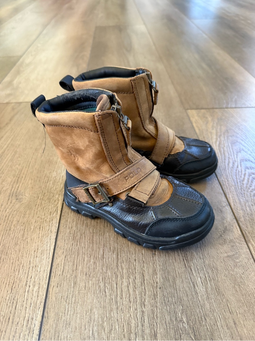 Polo by Ralph Lauren Tan and Black Kids Boot with Buckle Strap